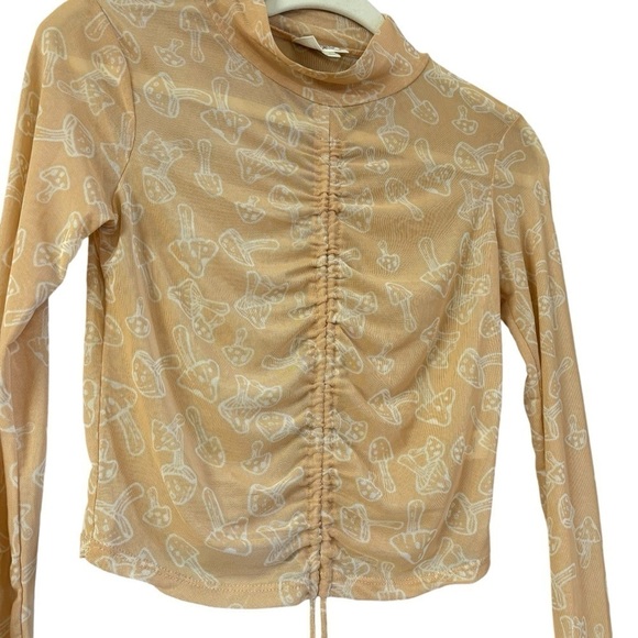 Self Esteem Peach Orange Mushroom Sheer Adjustable Long Sleeve Top Women’s S - Picture 2 of 11